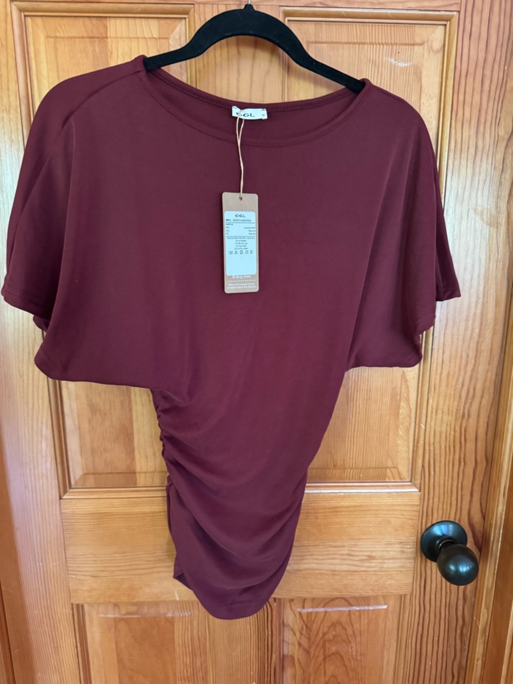 OGL BOATNECK BATWING RUCHED T SHIRT in burgundy  NWT